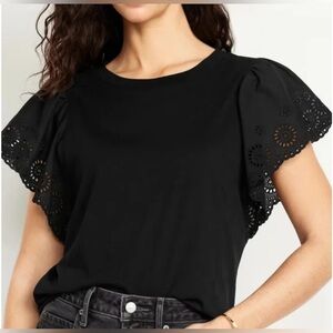 Old Navy Black Eyelet Sleeve Women's Top Small